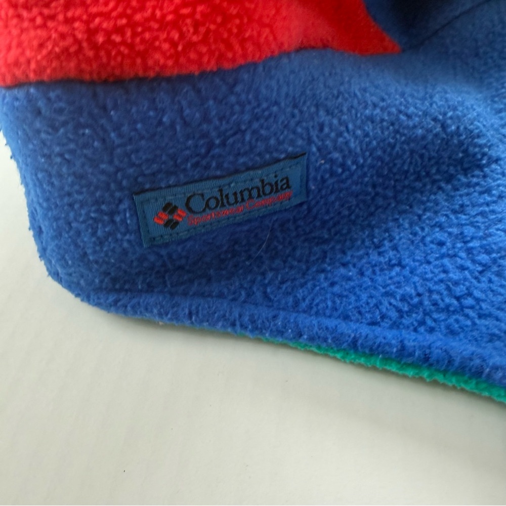 Vintage Columbia Fleece Jester Hat Colorblock Blue Red Teal Green Winter - Picture 3 of 4